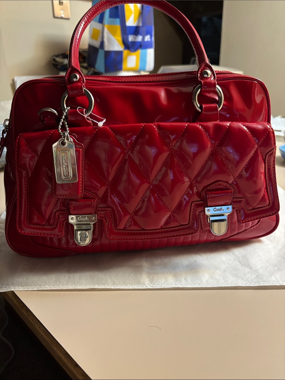 Coach Poppy Red Quilted Liquid Gloss Satchel. - Picture 13 of 16